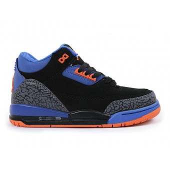 Air Jordan 3 Retro - Basket Jordan Pas Cher Chaussure Pour Petit Garcon Gris/Noir/Bleu