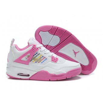Air Jordan 4 Retro - Basket Jordan Chaussures Pas Cher Pour Femme Blanc/Pink