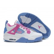 Air Jordan 4 Retro - Basket Jordan Chaussures Pas Cher Pour Femme Blanc/Bleu/Pink