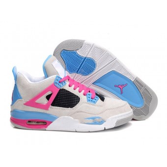 Air Jordan 4 Retro Anti-Fourrure Chaussures Jordan Pas Cher Pour Femme Blanc/Rose/Bleu