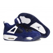 Air Jordan 4 Retro Anti-Fourrure Chaussures Jordan Pas Cher Pour Femme Deep Bleu/Blanc