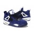 Air Jordan 4 Retro Anti-Fourrure Chaussures Jordan Pas Cher Pour Femme Deep Bleu/Blanc