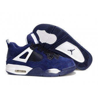 Air Jordan 4 Retro Anti-Fourrure Chaussures Jordan Pas Cher Pour Femme Deep Bleu/Blanc